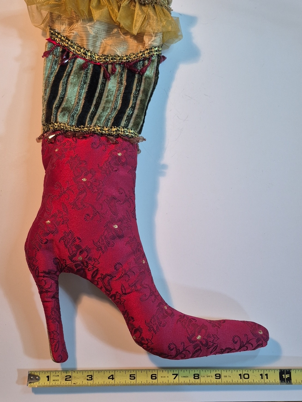 PIER 1 Decorative Fabric Victorian Theme Holiday Christmas Stocking Heeled Boots - Picture 14 of 16